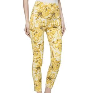 White House Black Market Yellow Pineapple Print Skinny Crop Stretch Pant Size 2